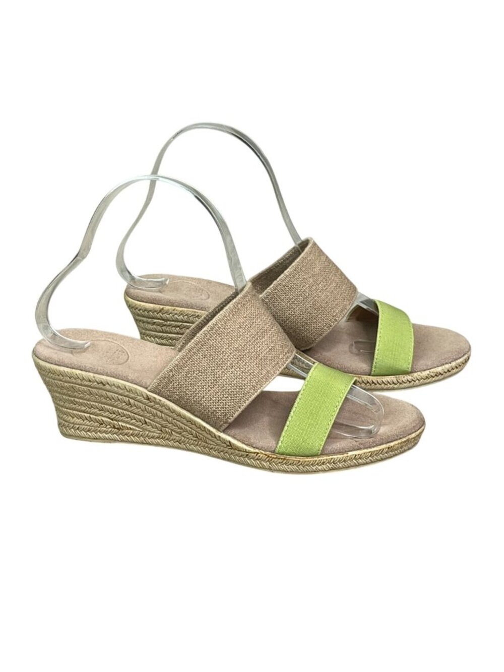 San Miguel Shoes Mexico Wedge Sandals Lime Green Beige Elastic Slides US 7 NWOB